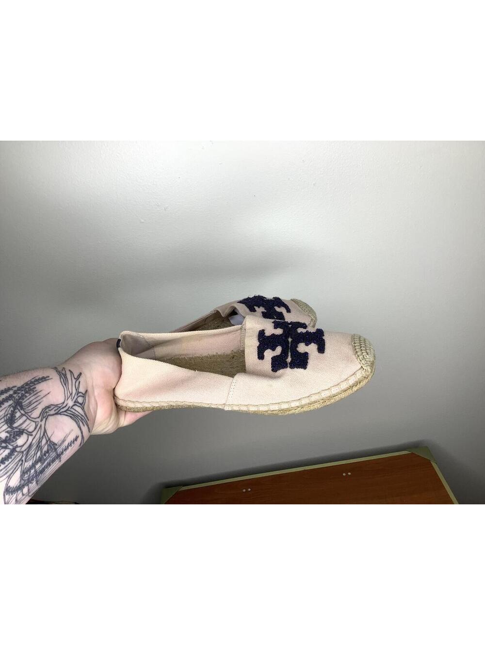 < Tory Burch Blush Pink Logo Canvas Espadrille Flats Size 7 > - Picture 3 of 6